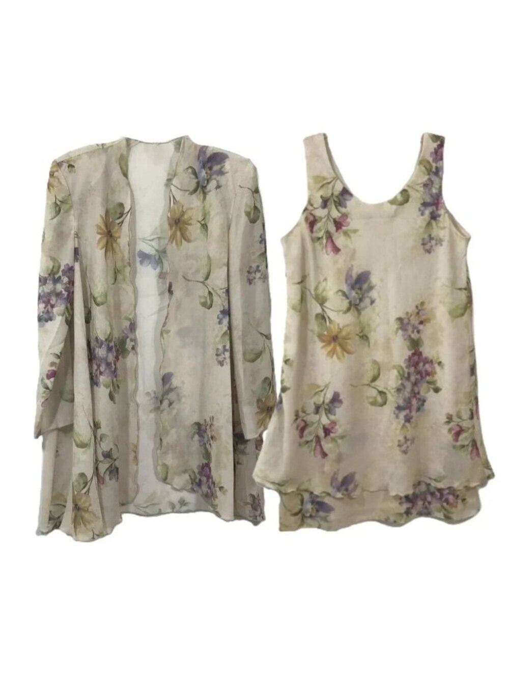 Floral Chiffon Dress Duster 2 Piece Set Sz 16 Vintage Pride & Joy